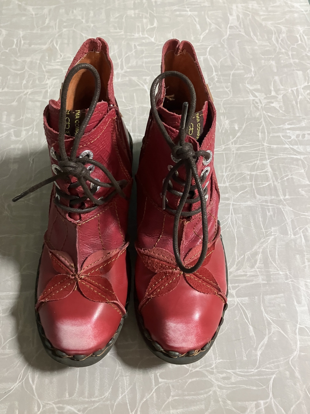 Women’s Red Leather Lace-Up Ankle Boots